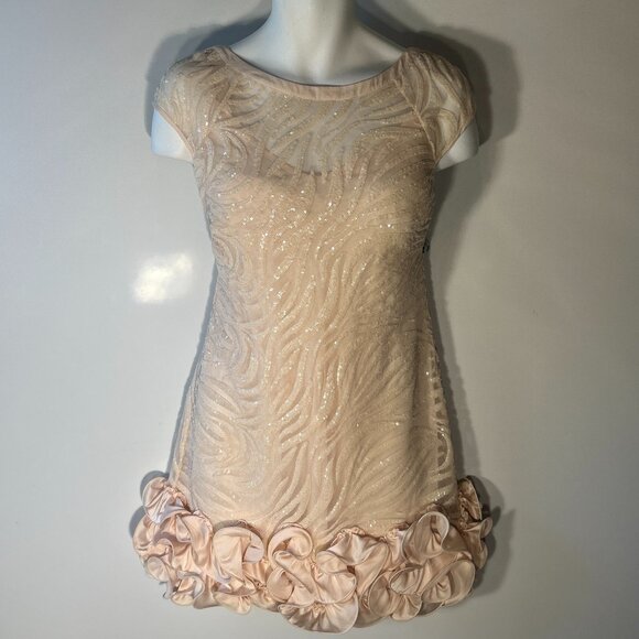 Jessica Simpson SZ12 Cream Mesh & Sequin Sheath Dress Formal Party Y2K Chic Prom - Picture 1 of 12